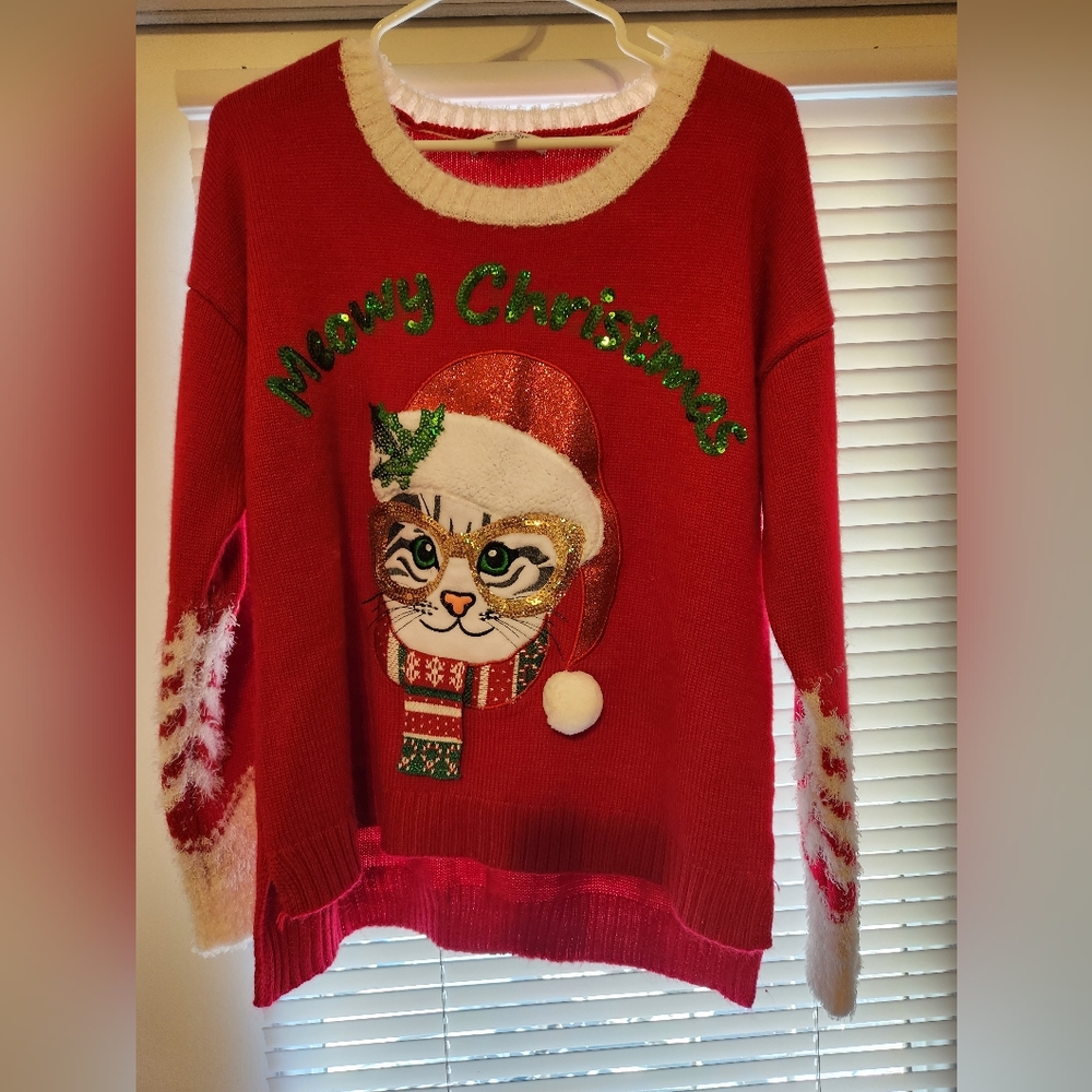 Meowy Christmas ugly sweater cat holiday